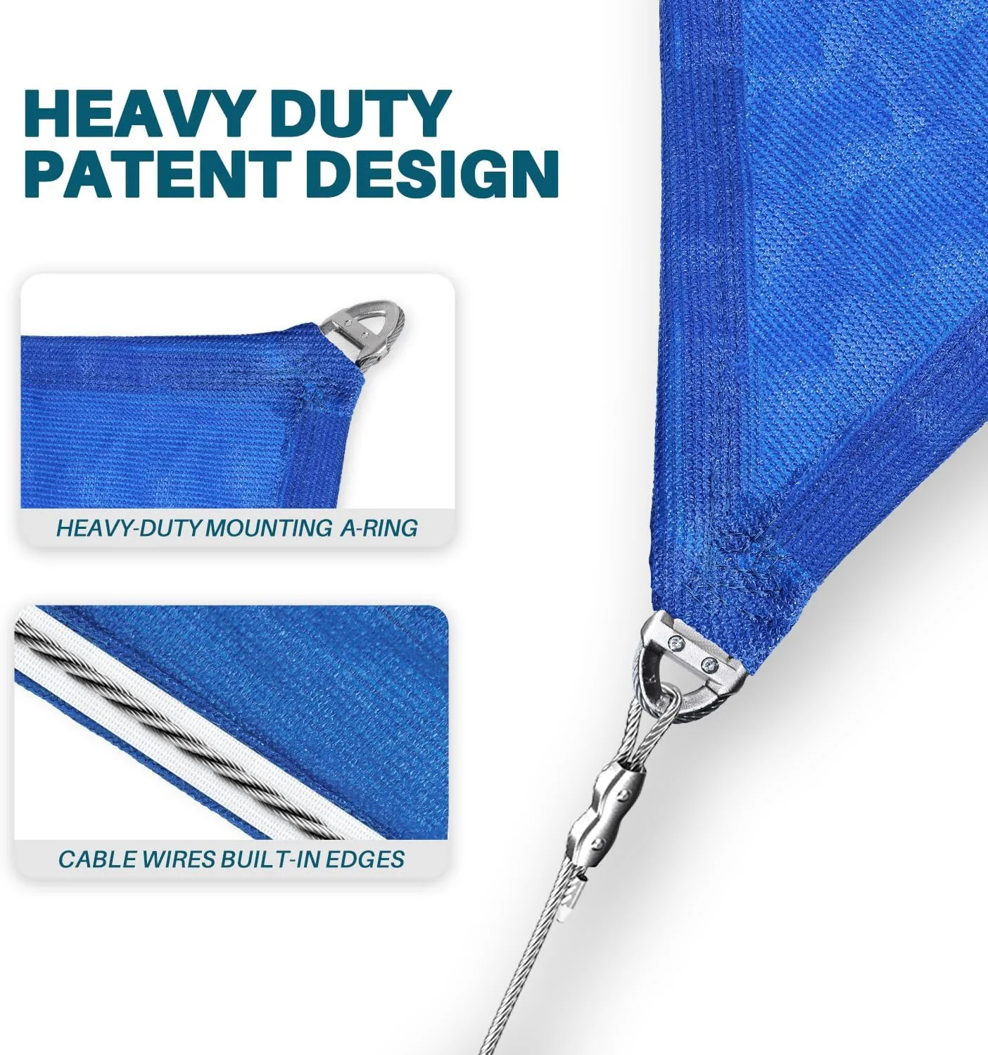 Coarbor 20'x20'x20' Sun Shade Sail A Ring Design Steel Cable Wire Reinforcement Canopy Super Heavy Duty Strengthen Shades for Outdoor Patio Deck Yard Garden-Blue