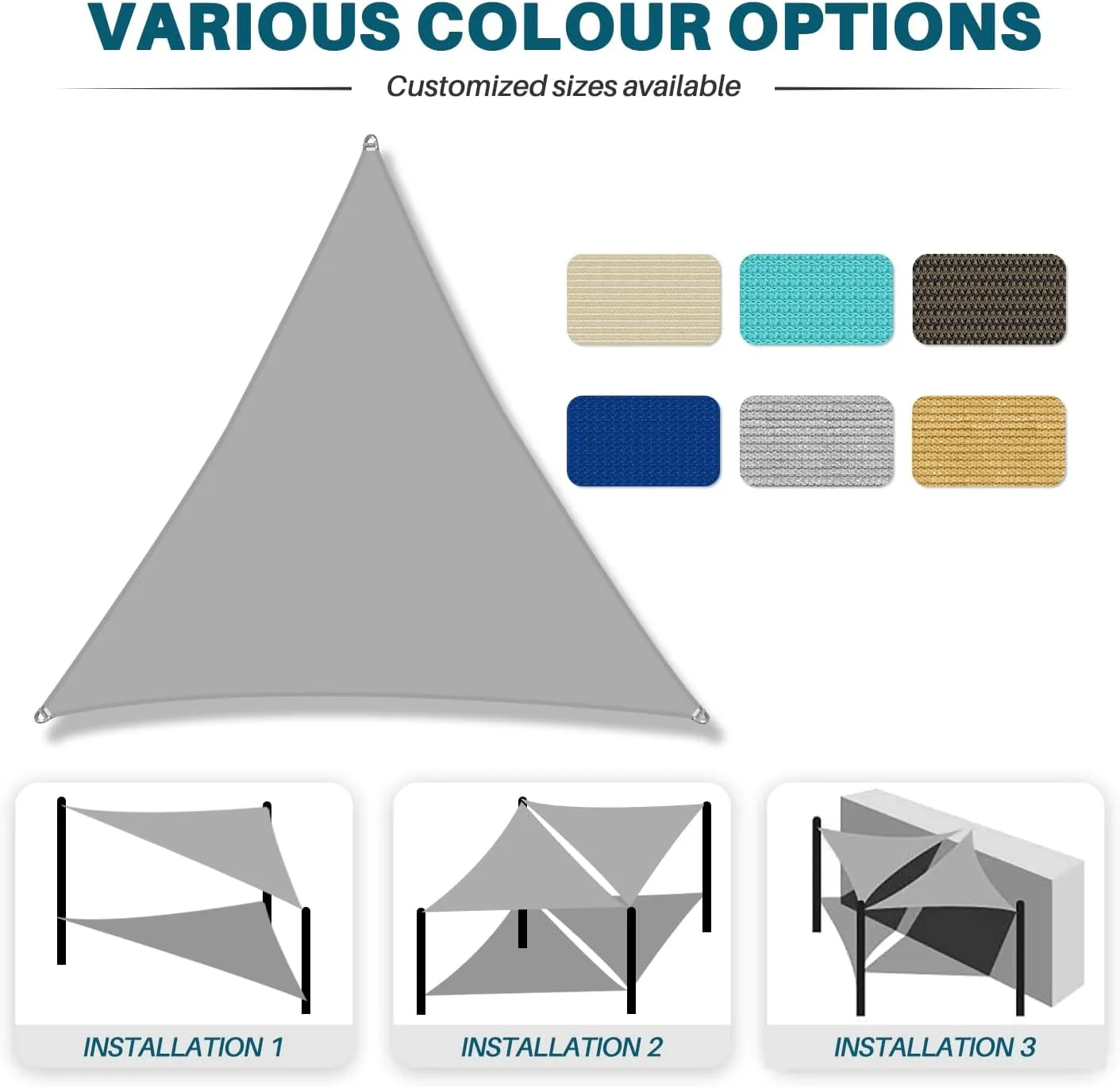 Coarbor 20'x20'x20' Sun Shade Sail A Ring Design Steel Cable Wire Reinforcement Canopy Super Heavy Duty Strengthen Shades for Outdoor Patio Deck Yard Garden-Blue