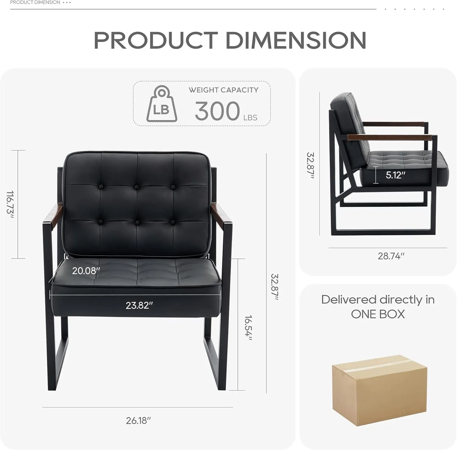 COLAMY Mid Century Modern Accent Chair Set of 2, Comfy Living Room Chair, Black Leather Accent Chair, Faux Leather Reception Armchair with Metal Legs for Living Room Bedroom Reception Office, Black