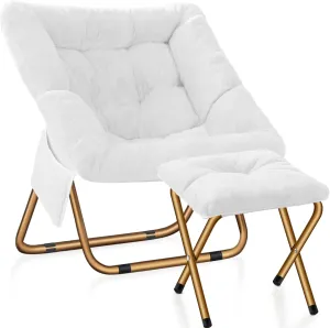 Comfy Saucer Chair, Foldable Living Room Chairs, Soft Faux Fur Lounge Chair for Bedroom, Reading Chairs for Adults, Kids, X-Large (White)