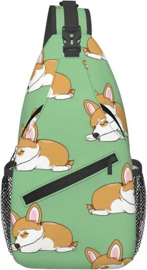 Corgi Sleeping Sling Bag for women and Men, Cute Dog Crossbody Chest Bag Water Resistant, Lightweight Sling Purse for Travel Hiking Gym Everyday Use