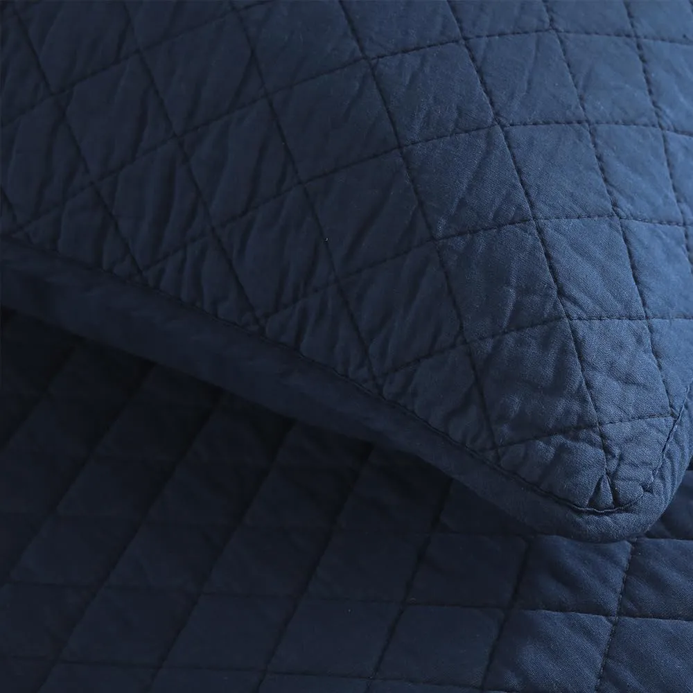 Cotton King Quilt Bedding Sets, 3 Pieces Reversible Lightweight Coverlets Comforters Bedspreads for All Seasons, Geometric Stitching Pattern, Navy Blue