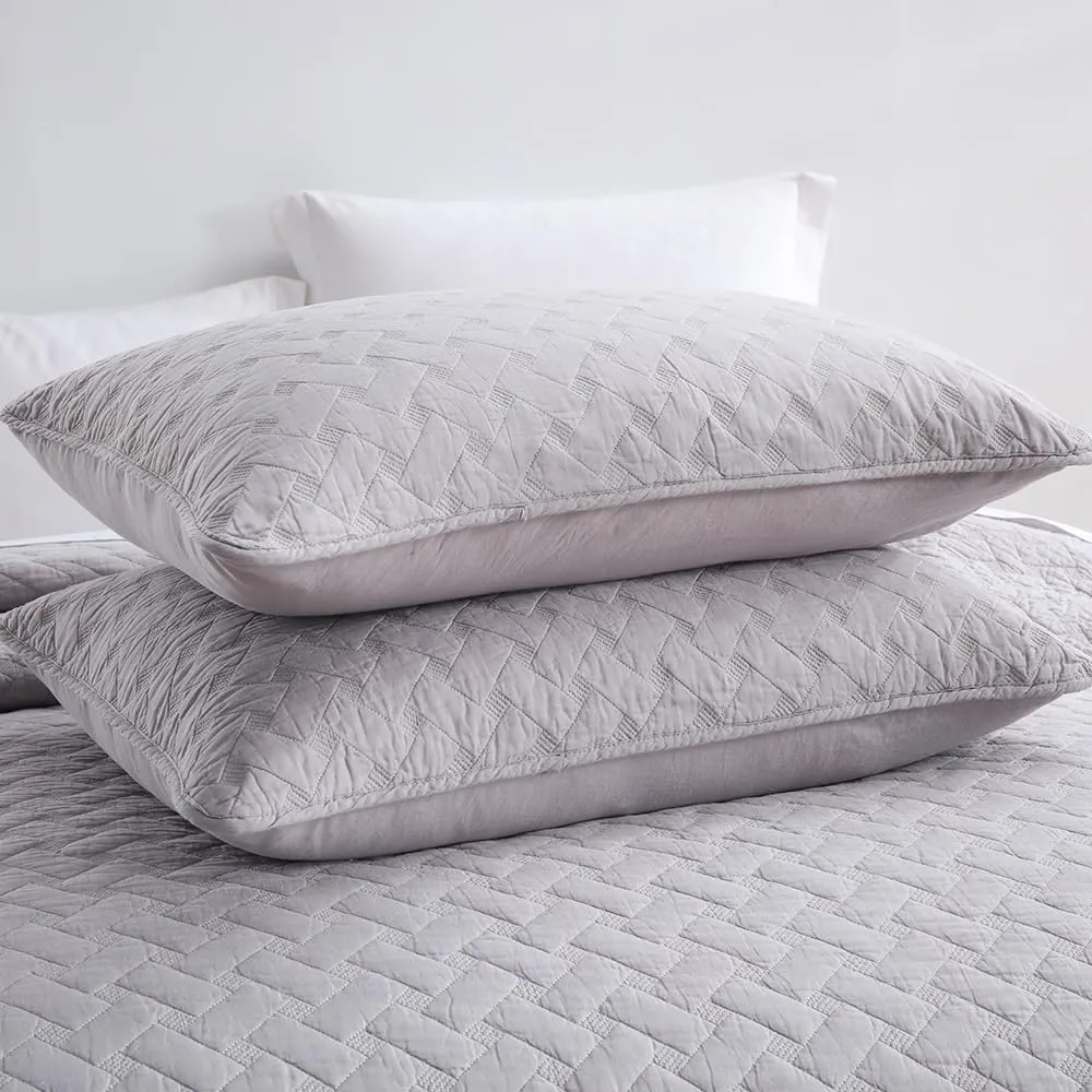 Cotton King Quilt Bedding Sets, 3 Pieces Reversible Lightweight Coverlets Comforters Bedspreads for All Seasons,Weave Stitching Pattern, Grey
