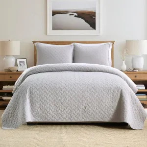 Cotton King Quilt Bedding Sets, 3 Pieces Reversible Lightweight Coverlets Comforters Bedspreads for All Seasons,Weave Stitching Pattern, Grey