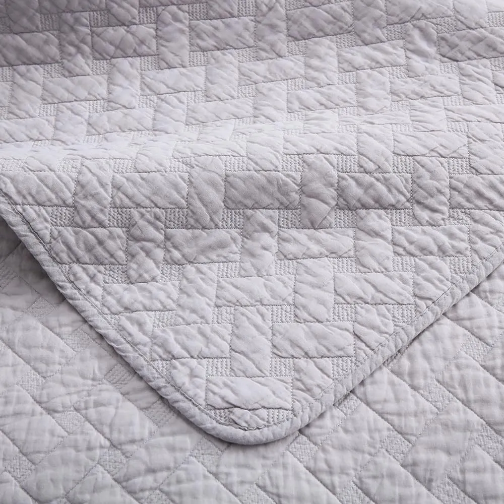 Cotton King Quilt Bedding Sets, 3 Pieces Reversible Lightweight Coverlets Comforters Bedspreads for All Seasons,Weave Stitching Pattern, Grey