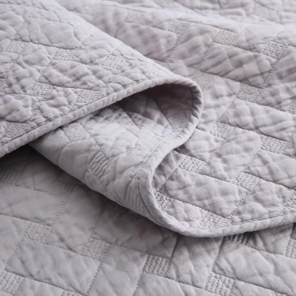 Cotton King Quilt Bedding Sets, 3 Pieces Reversible Lightweight Coverlets Comforters Bedspreads for All Seasons,Weave Stitching Pattern, Grey