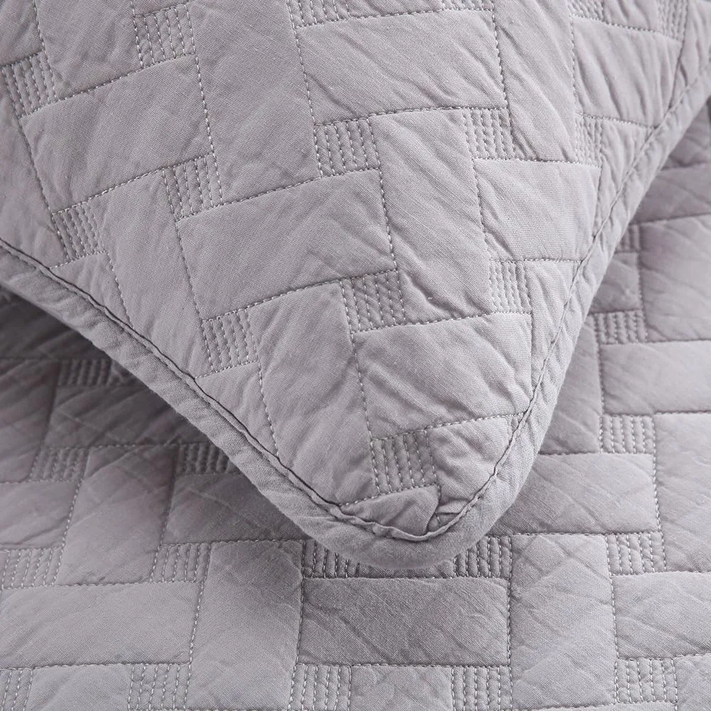 Cotton King Quilt Bedding Sets, 3 Pieces Reversible Lightweight Coverlets Comforters Bedspreads for All Seasons,Weave Stitching Pattern, Grey