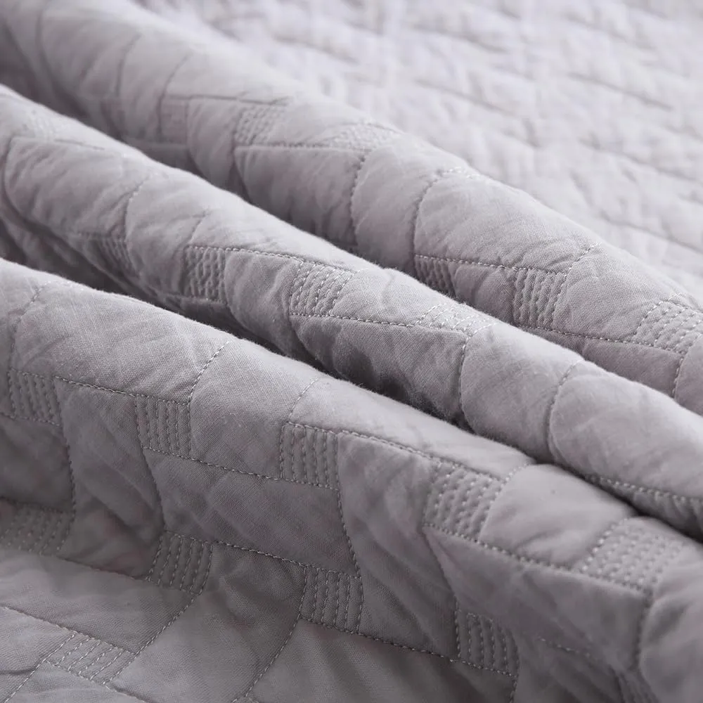 Cotton King Quilt Bedding Sets, 3 Pieces Reversible Lightweight Coverlets Comforters Bedspreads for All Seasons,Weave Stitching Pattern, Grey