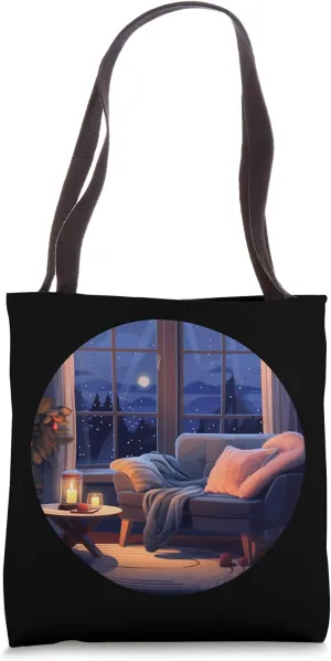 Cozy couch home in cold winter season Tote Bag