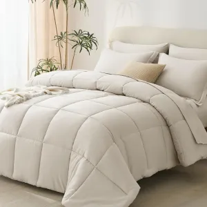CozyLux California King Size Comforter Sets 7 Pieces Bed in a Bag Bedding Sets Cal King for All Season with Comforter, Flat Sheets, Fitted Sheet, Pillowcases & Shams Beige