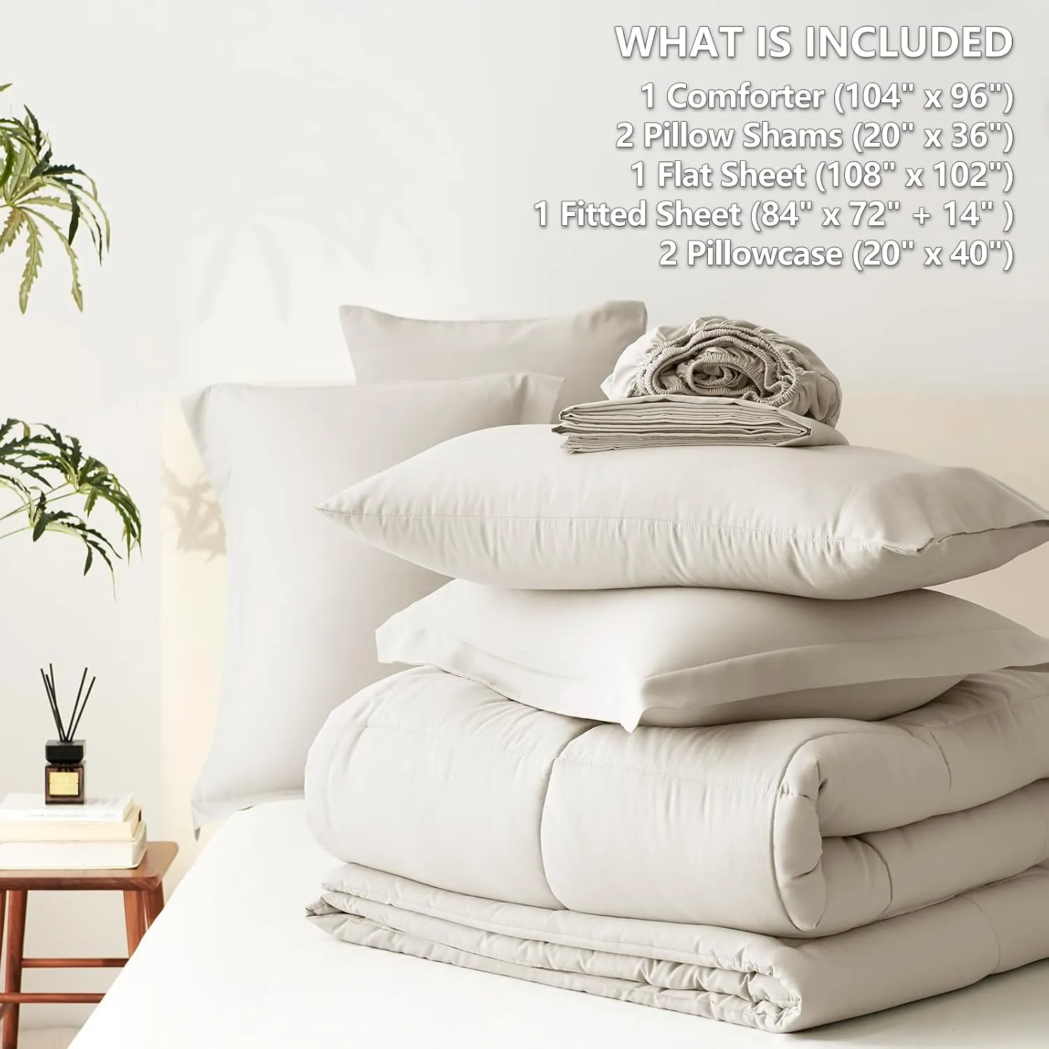 CozyLux California King Size Comforter Sets 7 Pieces Bed in a Bag Bedding Sets Cal King for All Season with Comforter, Flat Sheets, Fitted Sheet, Pillowcases & Shams Beige