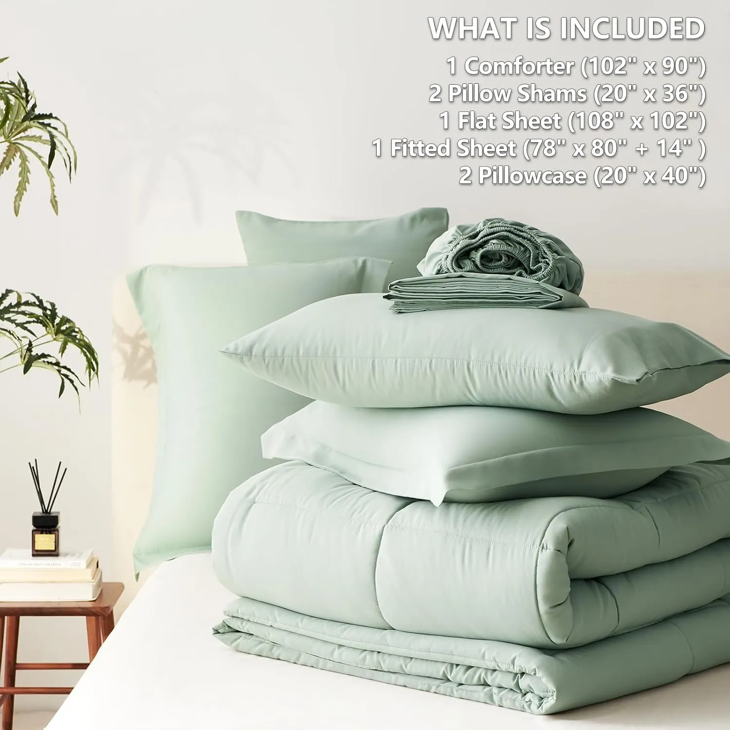 CozyLux King Size Comforter Set - 7 Pieces Bed in a Bag Sage Green King, Complete Bedding Sets Bed Set for All Season with Comforter, Flat Sheets, Fitted Sheet, Pillowcases & Shams