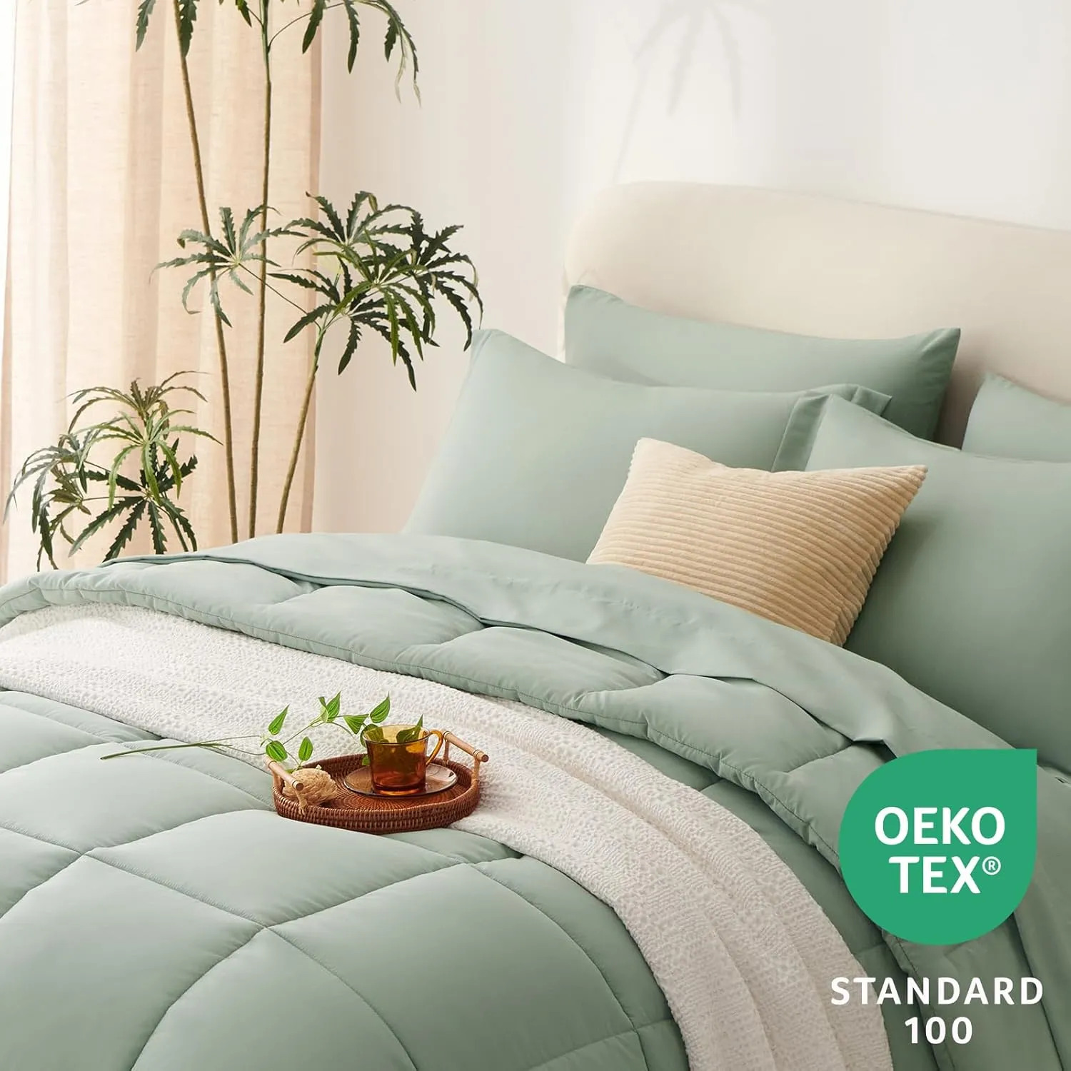 CozyLux King Size Comforter Set - 7 Pieces Bed in a Bag Sage Green King, Complete Bedding Sets Bed Set for All Season with Comforter, Flat Sheets, Fitted Sheet, Pillowcases & Shams