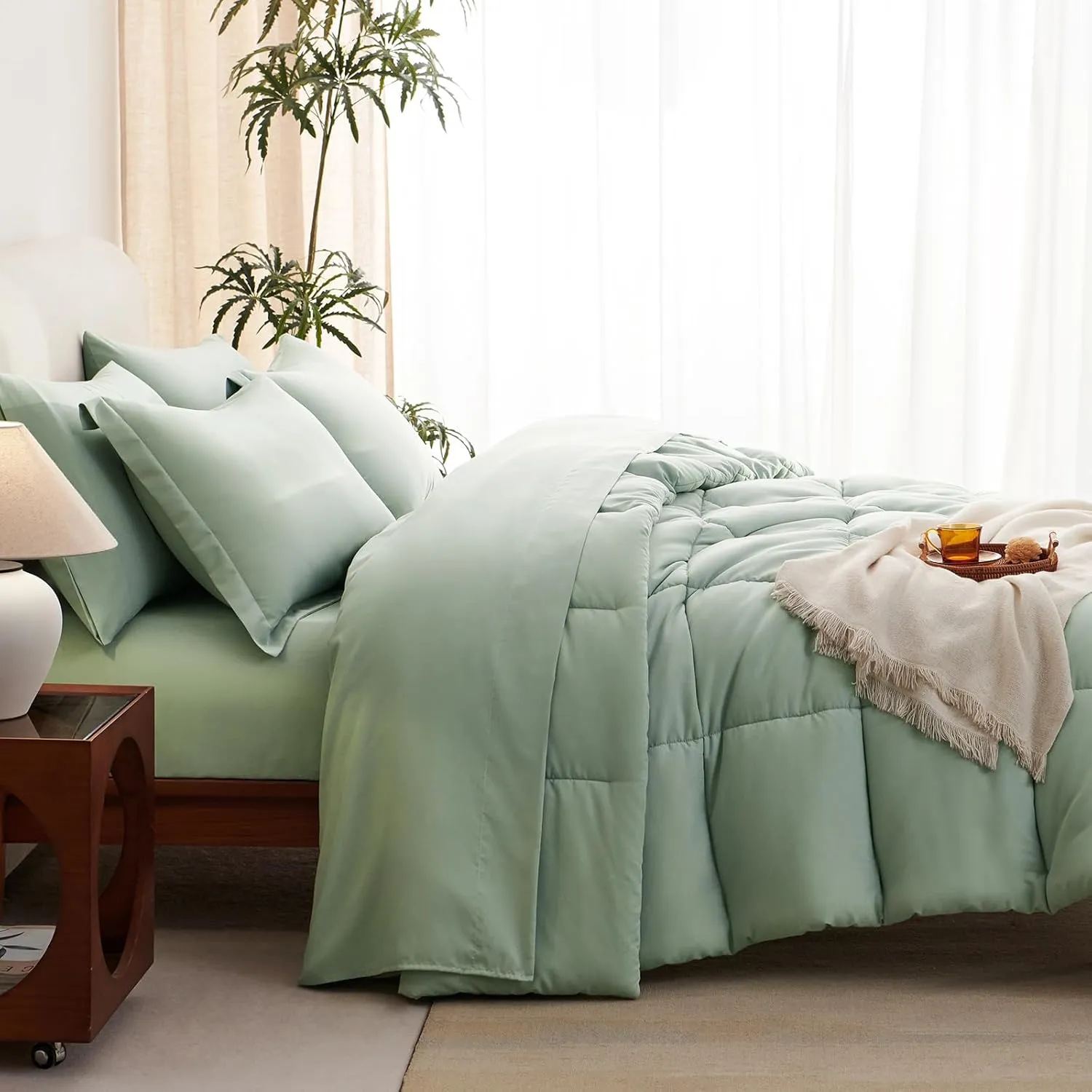 CozyLux King Size Comforter Set - 7 Pieces Bed in a Bag Sage Green King, Complete Bedding Sets Bed Set for All Season with Comforter, Flat Sheets, Fitted Sheet, Pillowcases & Shams