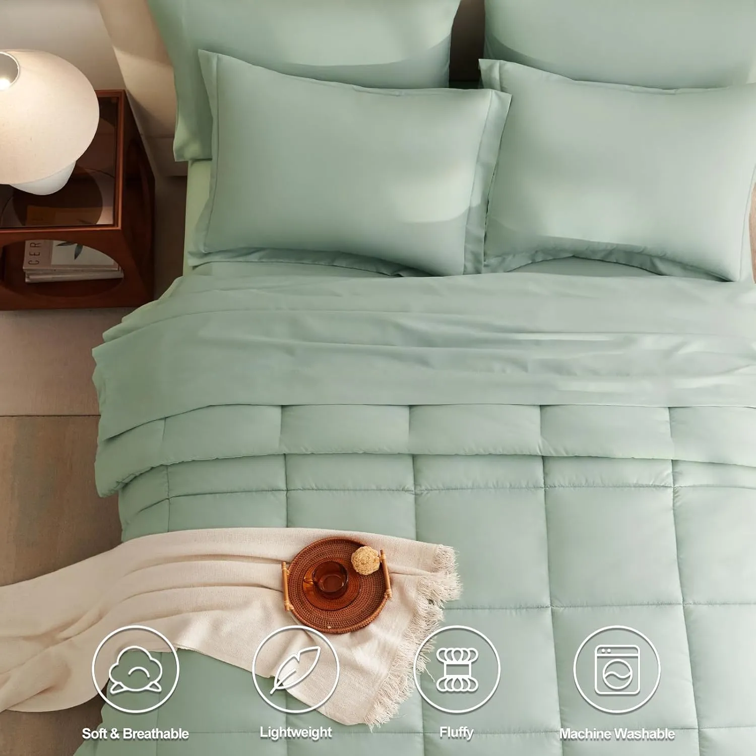 CozyLux King Size Comforter Set - 7 Pieces Bed in a Bag Sage Green King, Complete Bedding Sets Bed Set for All Season with Comforter, Flat Sheets, Fitted Sheet, Pillowcases & Shams