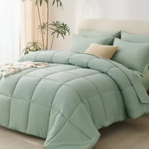 CozyLux King Size Comforter Set - 7 Pieces Bed in a Bag Sage Green King, Complete Bedding Sets Bed Set for All Season with Comforter, Flat Sheets, Fitted Sheet, Pillowcases & Shams