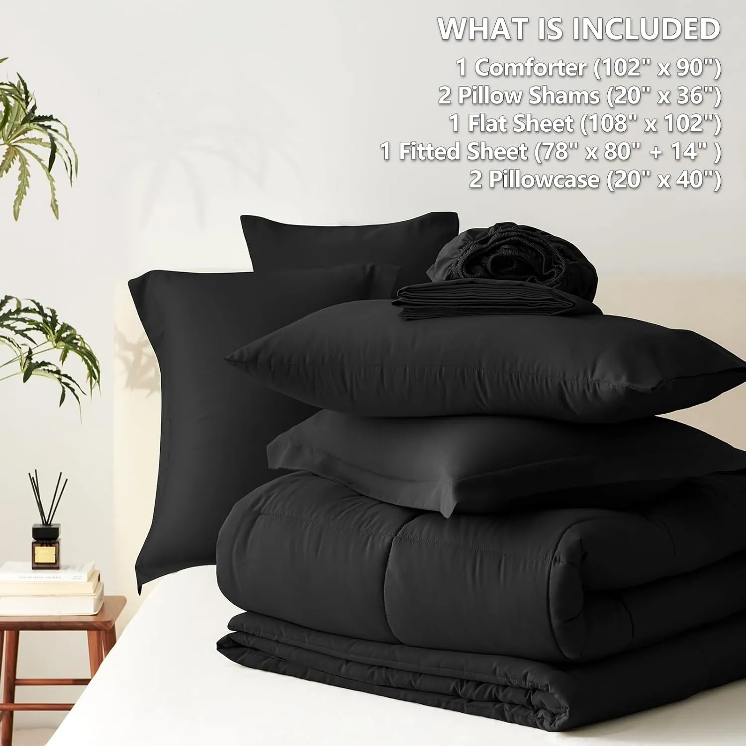 CozyLux King Size Comforter Set 7 Pieces Black Comforter King Bed in a Bag King Sets Black Bed Set for All Season with Flat Sheets, Fitted Sheet, Pillowcases & Shams