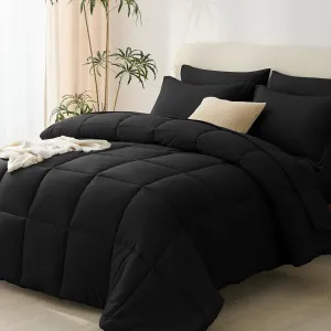 CozyLux Queen Comforter Set - 7 Pieces Bed in a Bag Set Black Queen, Complete Bedding Sets Bed Set for All Season with Comforter, Flat Sheets, Fitted Sheet, Pillowcases & Shams