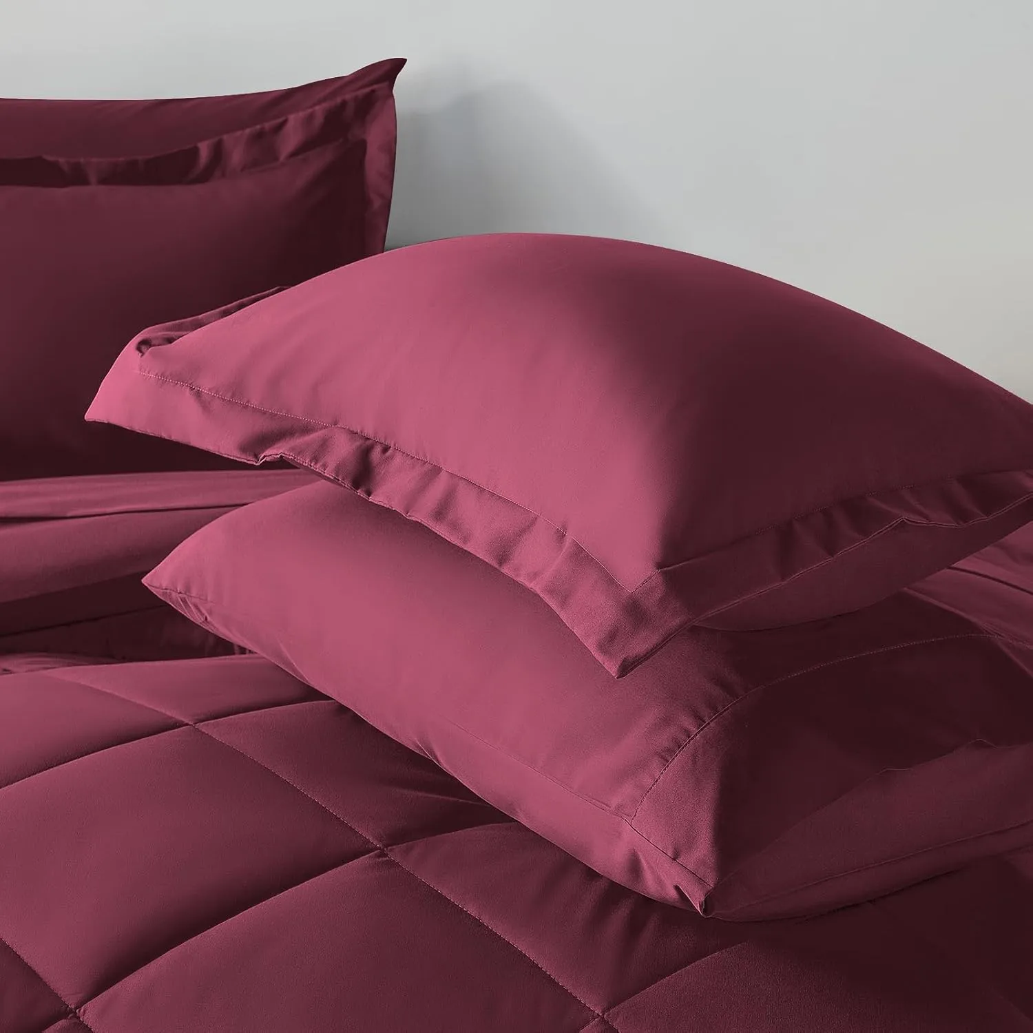 CozyLux Queen Comforter Set with Sheets 7 Pieces Bed in a Bag Burgundy All Season Bedding Sets with Comforter, Pillow Shams, Flat Sheet, Fitted Sheet and Pillowcases, Red, Queen