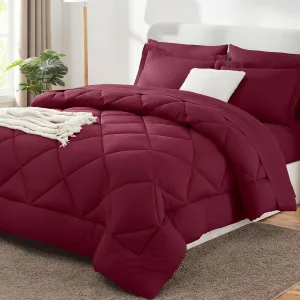 CozyLux Queen Comforter Set with Sheets 7 Pieces Bed in a Bag Burgundy All Season Bedding Sets with Comforter, Pillow Shams, Flat Sheet, Fitted Sheet and Pillowcases, Red, Queen