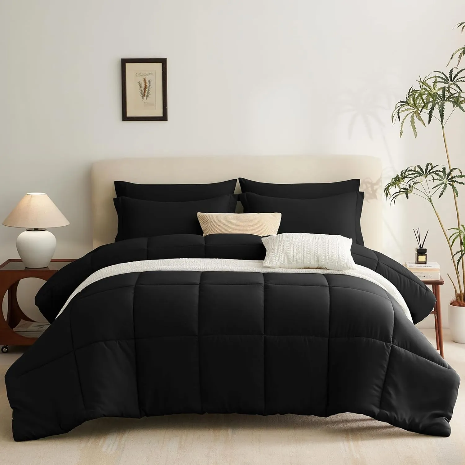 CozyLux Twin XL Comforter Set 5 Pieces Bed in a Bag Black Twin XL Complete XL Twin Bedding Sets Bed Set Extra Long for All Season with Comforter, Flat Sheets, Fitted Sheet, Pillowcases & Shams