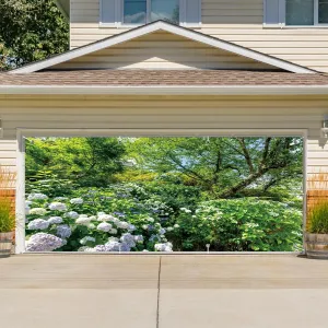 CSFOTO 6x13ft Spring Garden Garage Door Decoration Banner Park Scenery Green Plants Flowers Big Trees Garage Decoration Wallpaper Natural Landscape Spring Wall Decoration Murals Portrait Props