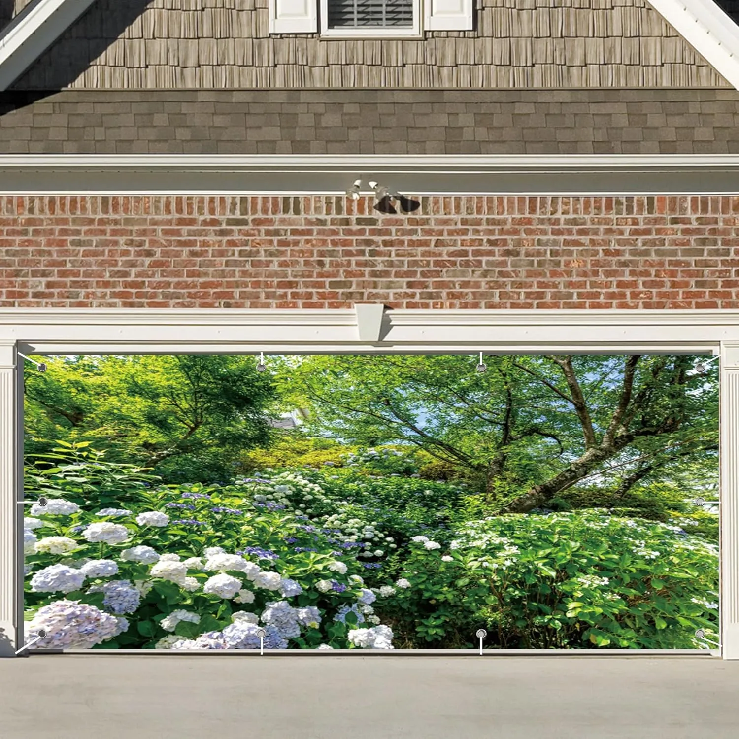 CSFOTO 6x13ft Spring Garden Garage Door Decoration Banner Park Scenery Green Plants Flowers Big Trees Garage Decoration Wallpaper Natural Landscape Spring Wall Decoration Murals Portrait Props