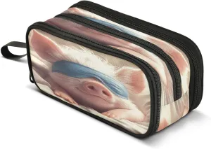 Cute Pig Sleeping Large Capacity Pencil Case Box Boys Girls Big Stationery Pen Bag Organizer Pencil Pouch Zipper Compartments for School Office