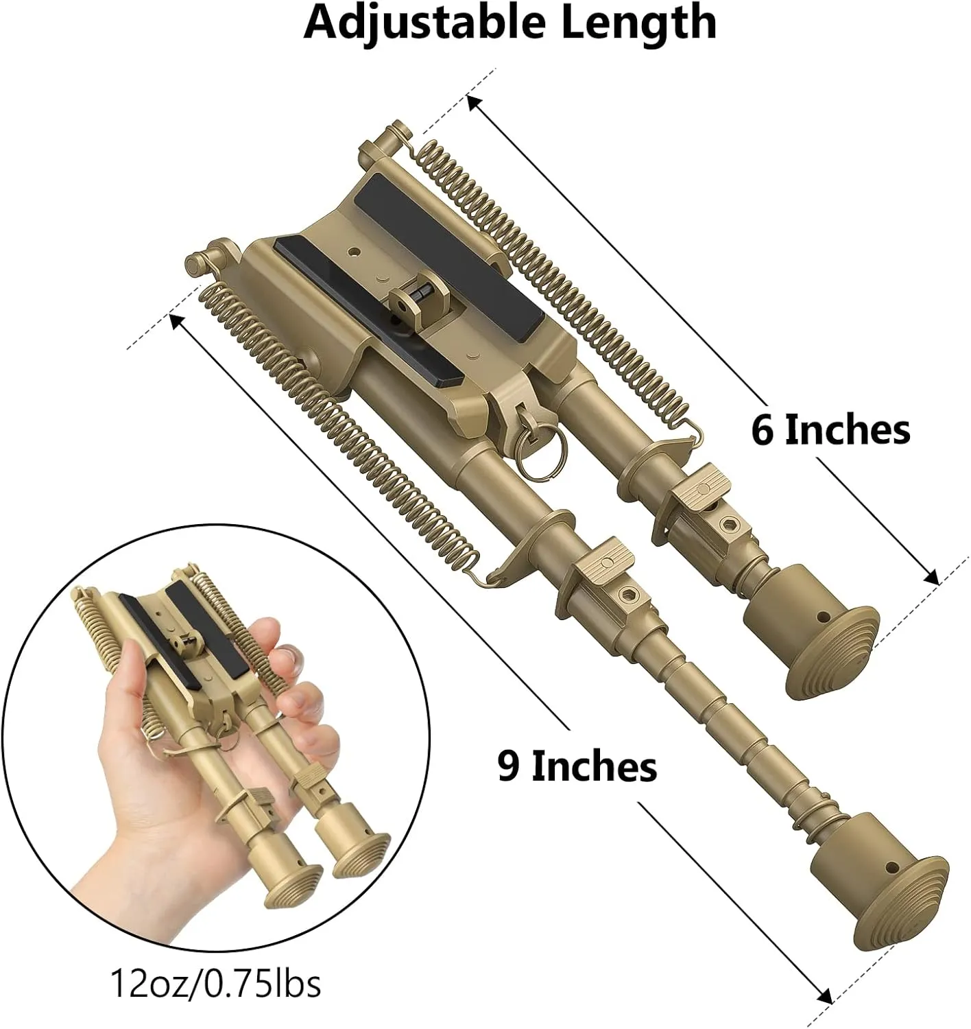 CVLIFE 6-9 Inches Picatinny Bipod Adjustable Spring Return with Picatinny Adapter
