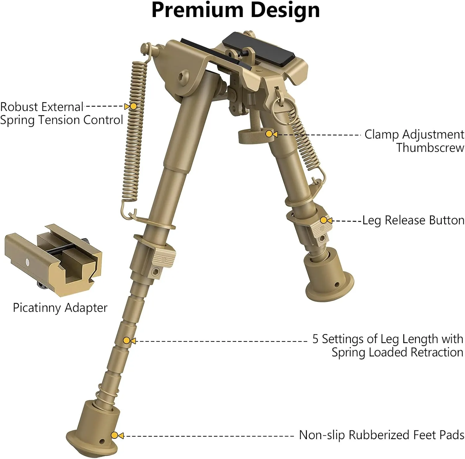 CVLIFE 6-9 Inches Picatinny Bipod Adjustable Spring Return with Picatinny Adapter