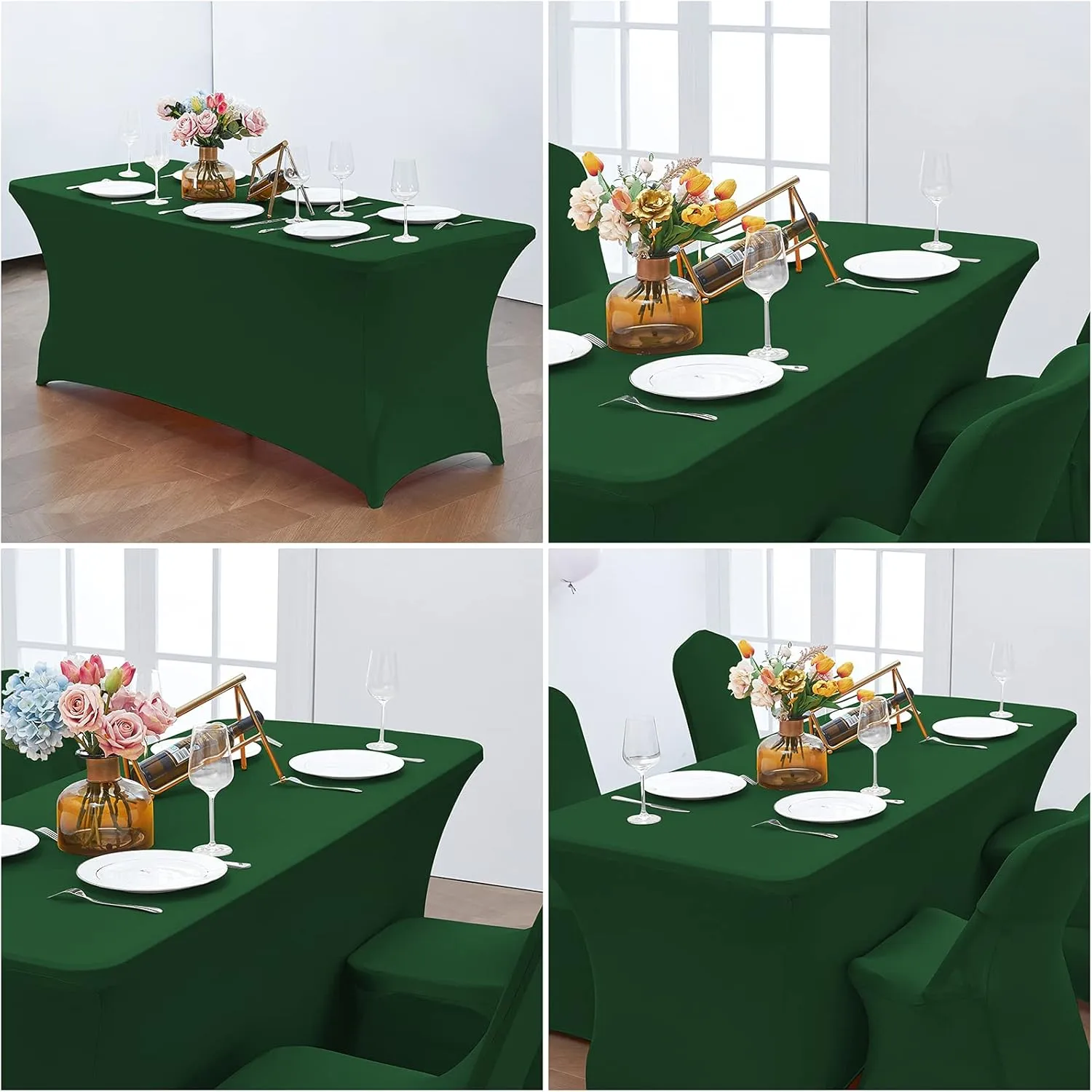 CWK 6FT Stretch Spandex Table Cover for Rectangular Fitted Folding Tables, Wrinkle Resistant, Elastic Stretchable Patio Tablecloth Protector for Party, Banquet, Wedding and Events (Blackish Green)
