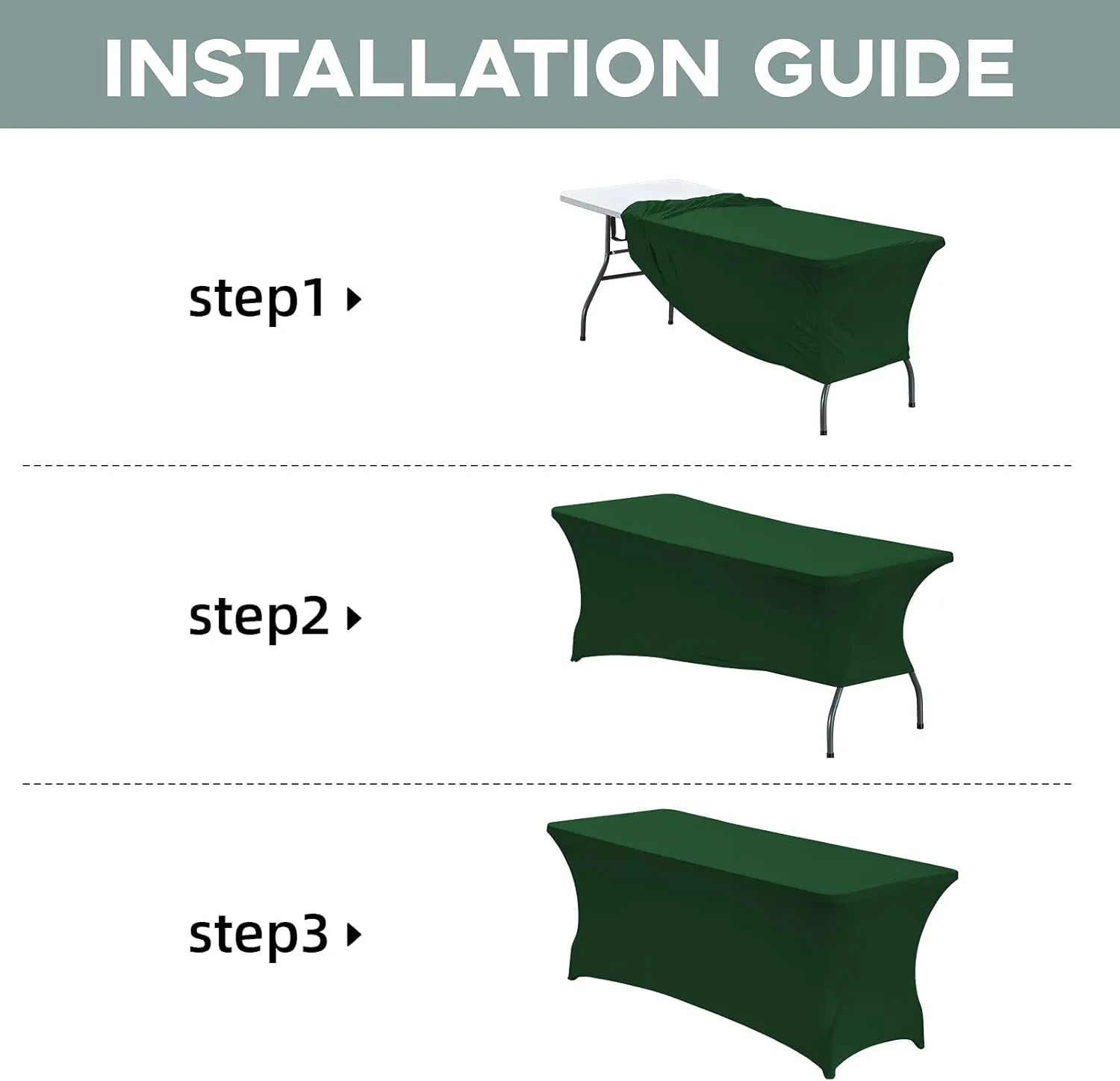 CWK 6FT Stretch Spandex Table Cover for Rectangular Fitted Folding Tables, Wrinkle Resistant, Elastic Stretchable Patio Tablecloth Protector for Party, Banquet, Wedding and Events (Blackish Green)