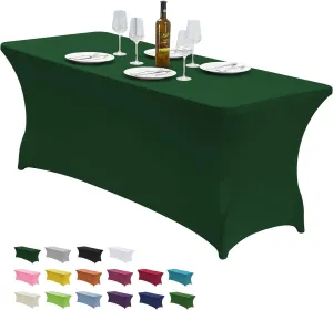 CWK 6FT Stretch Spandex Table Cover for Rectangular Fitted Folding Tables, Wrinkle Resistant, Elastic Stretchable Patio Tablecloth Protector for Party, Banquet, Wedding and Events (Blackish Green)