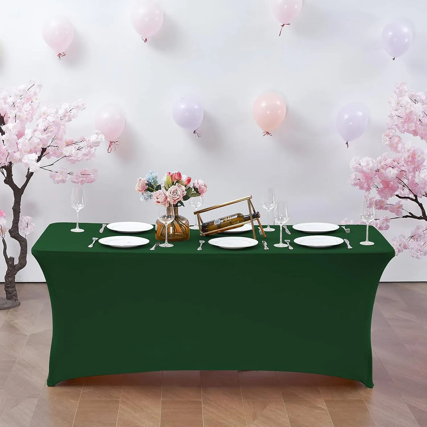 CWK 6FT Stretch Spandex Table Cover for Rectangular Fitted Folding Tables, Wrinkle Resistant, Elastic Stretchable Patio Tablecloth Protector for Party, Banquet, Wedding and Events (Blackish Green)