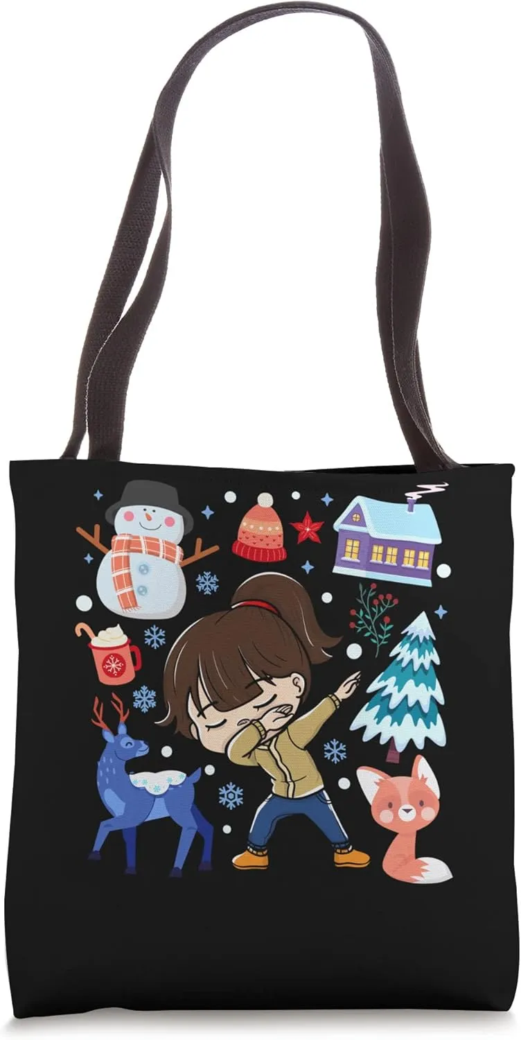 Dabbing Girl Snow Deer Winter Temperate Climate Snowman Tote Bag