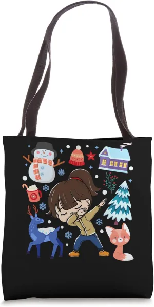 Dabbing Girl Snow Deer Winter Temperate Climate Snowman Tote Bag