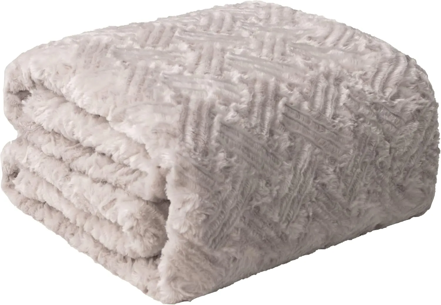 DaDa Bedding Lavender Grey Faux Fur Throw Blanket - Dreamy Geometric Embossed Sherpa Backside - Super Soft Warm Cozy Plush Fluffy - 50" x 60"