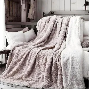 DaDa Bedding Lavender Grey Faux Fur Throw Blanket - Dreamy Geometric Embossed Sherpa Backside - Super Soft Warm Cozy Plush Fluffy - 50" x 60"