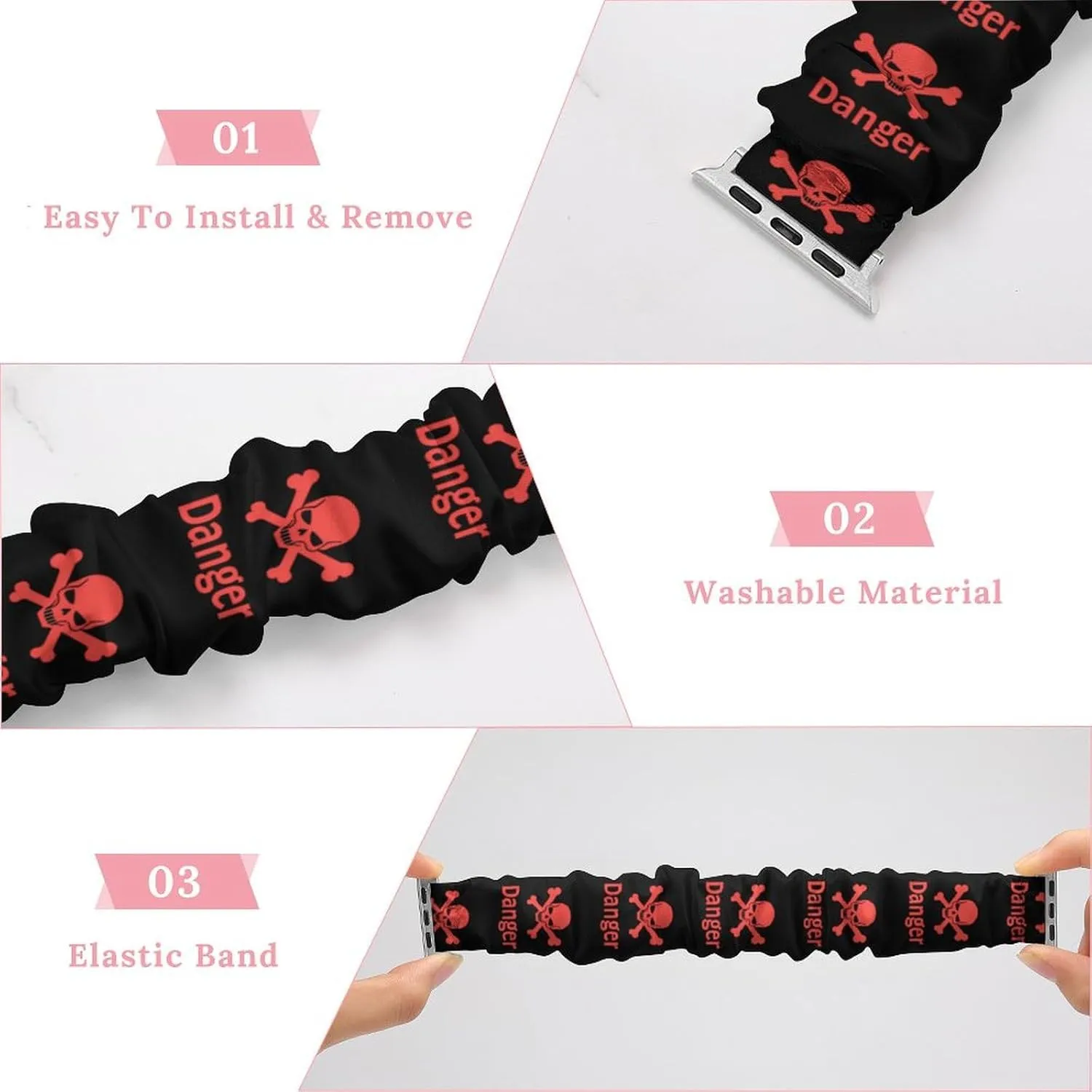 Danger Death Skull Head Fashion Watch Strap Scrunchies Wristbands Compatible With IWatch Series