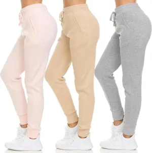 DARESAY Womens Running Workout Fleece Joggers Sweatpants with Pockets and Ealstic Cuff, Pack of 3 Up to XXL