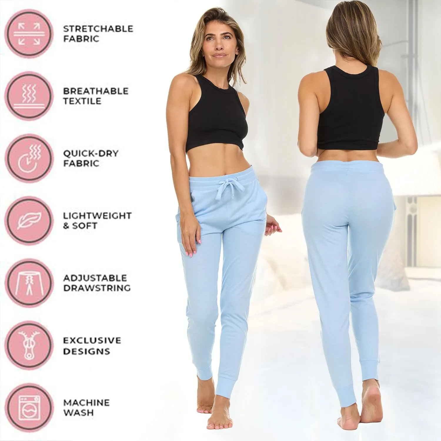 DARESAY Womens Running Workout Fleece Joggers Sweatpants with Pockets and Ealstic Cuff, Pack of 3 Up to XXL
