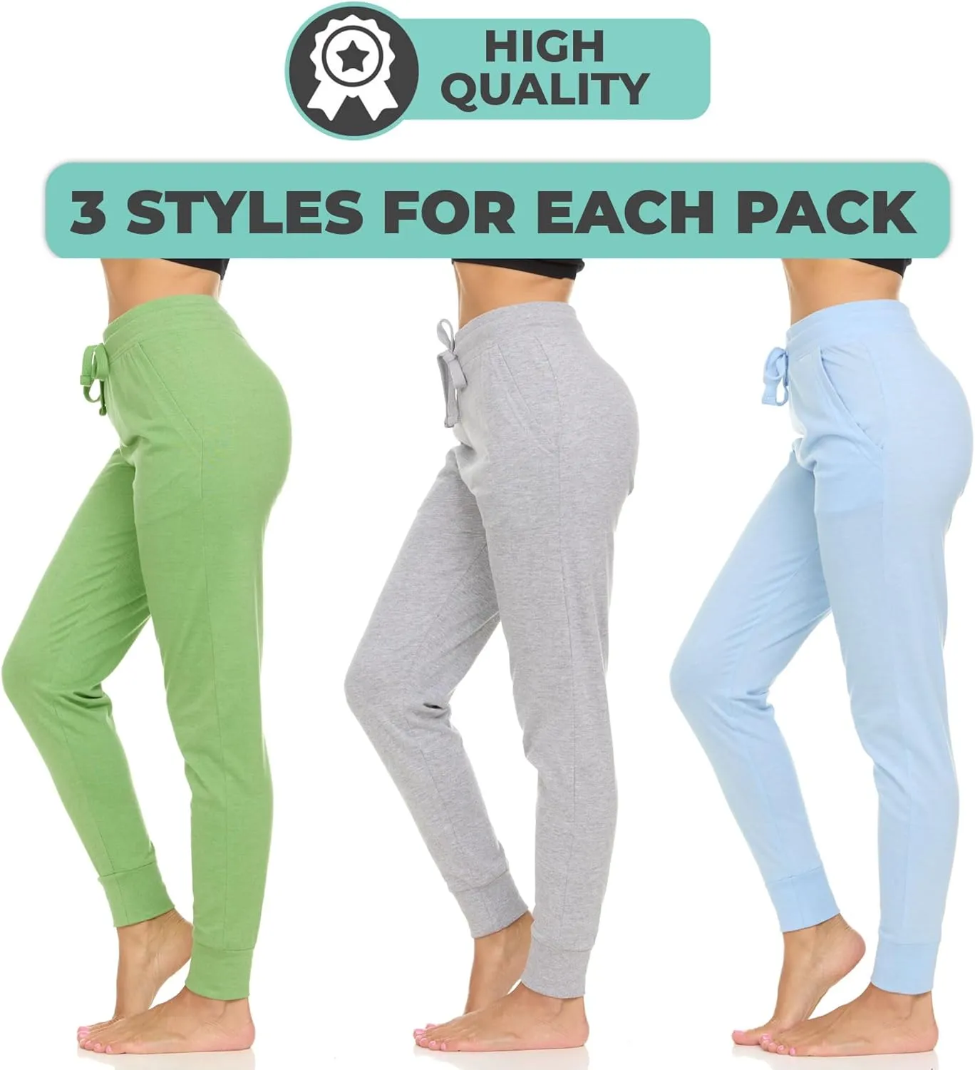 DARESAY Womens Running Workout Fleece Joggers Sweatpants with Pockets and Ealstic Cuff, Pack of 3 Up to XXL