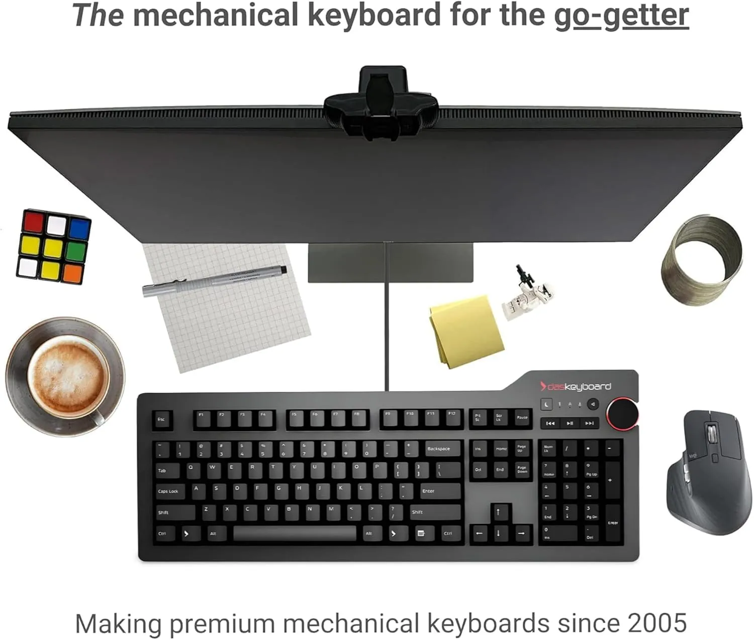 Das Keyboard 4 Professional Wired Mechanical Keyboard, Cherry MX Brown Mechanical Switches, 2-Port USB 3.0 Hub, Volume Knob, Aluminum Top (104 Keys, Black)