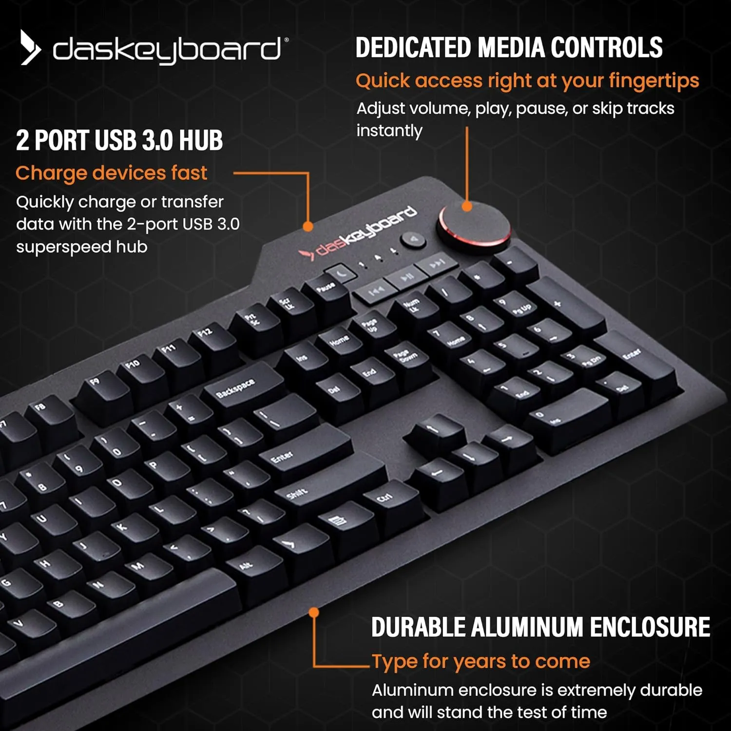 Das Keyboard 4 Professional Wired Mechanical Keyboard, Cherry MX Brown Mechanical Switches, 2-Port USB 3.0 Hub, Volume Knob, Aluminum Top (104 Keys, Black)