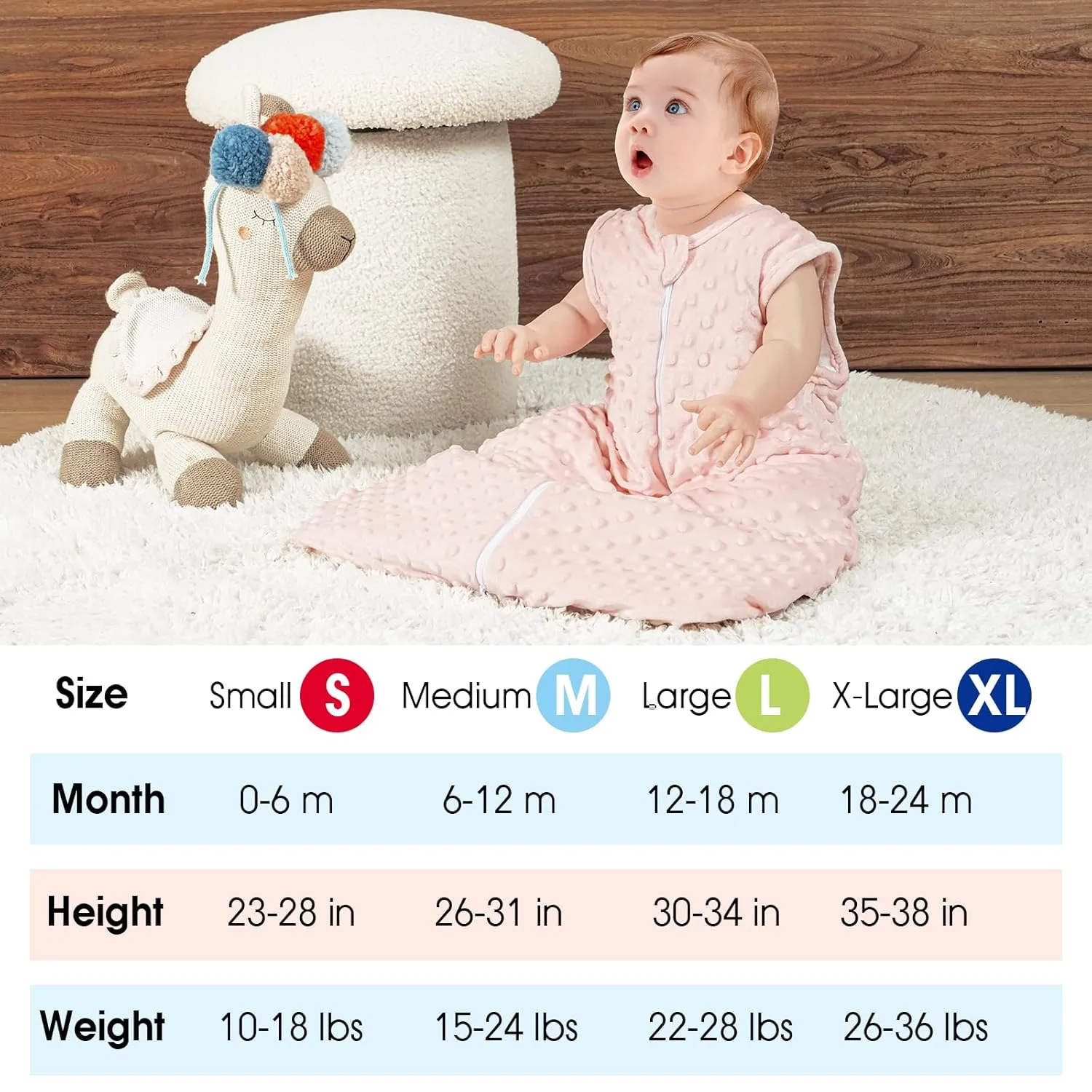 david's kids Fleece Baby Sleep Sack 18-24 Months, 2.5 Tog Minky Winter Baby Wearable Blanket with Plush Dots and 2-Way Zipper, Cotton Inner Lining Sleeping Bag for Girls, X-Large Size, Cloudy Pink