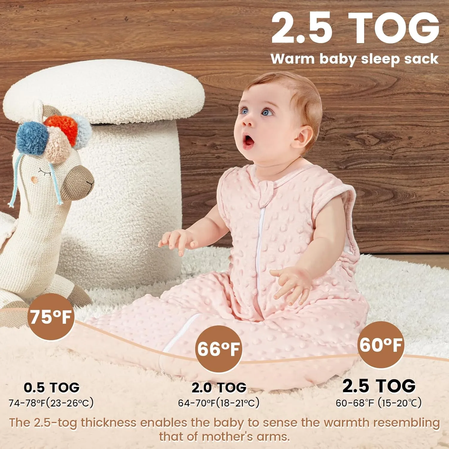 david's kids Fleece Baby Sleep Sack 18-24 Months, 2.5 Tog Minky Winter Baby Wearable Blanket with Plush Dots and 2-Way Zipper, Cotton Inner Lining Sleeping Bag for Girls, X-Large Size, Cloudy Pink