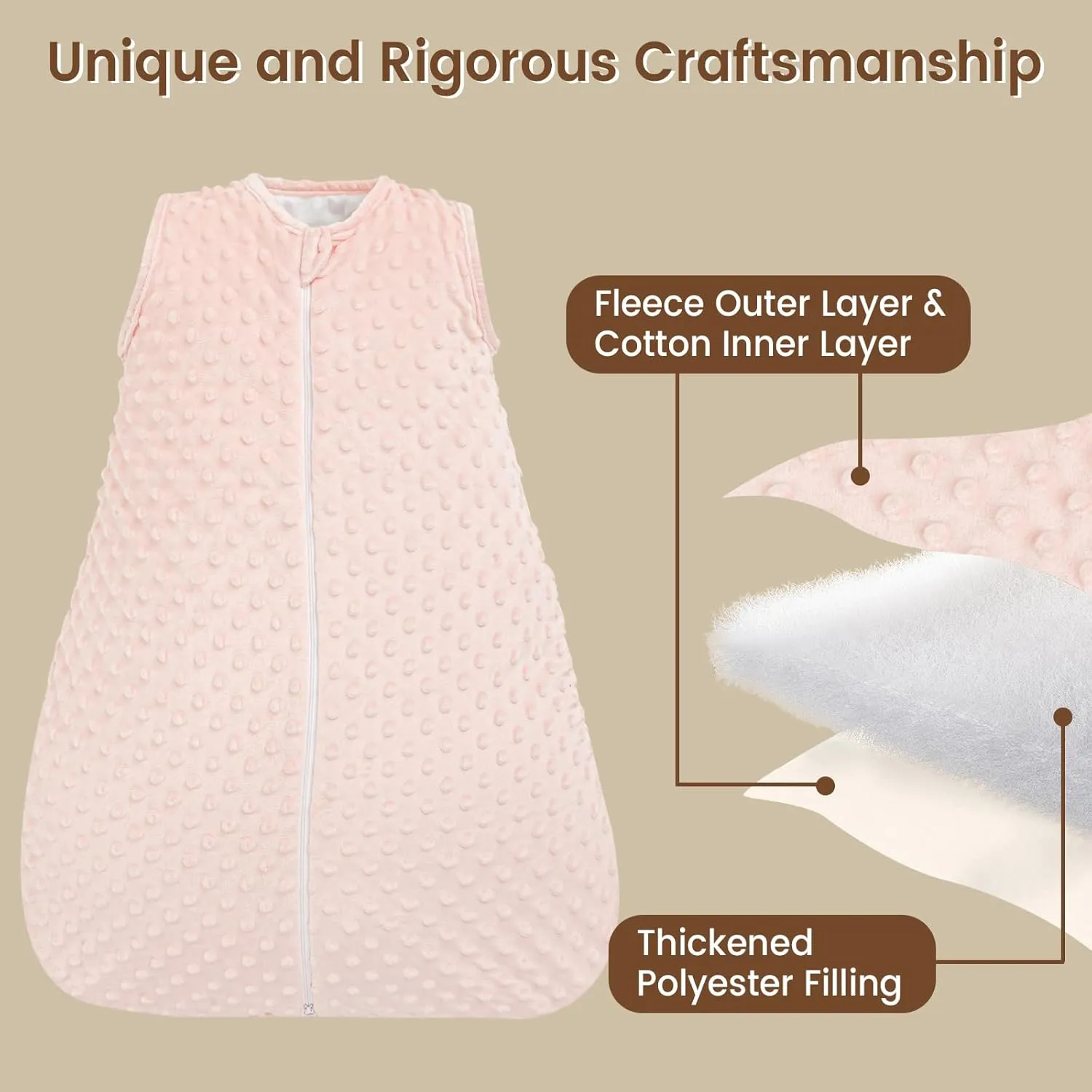 david's kids Fleece Baby Sleep Sack 18-24 Months, 2.5 Tog Minky Winter Baby Wearable Blanket with Plush Dots and 2-Way Zipper, Cotton Inner Lining Sleeping Bag for Girls, X-Large Size, Cloudy Pink