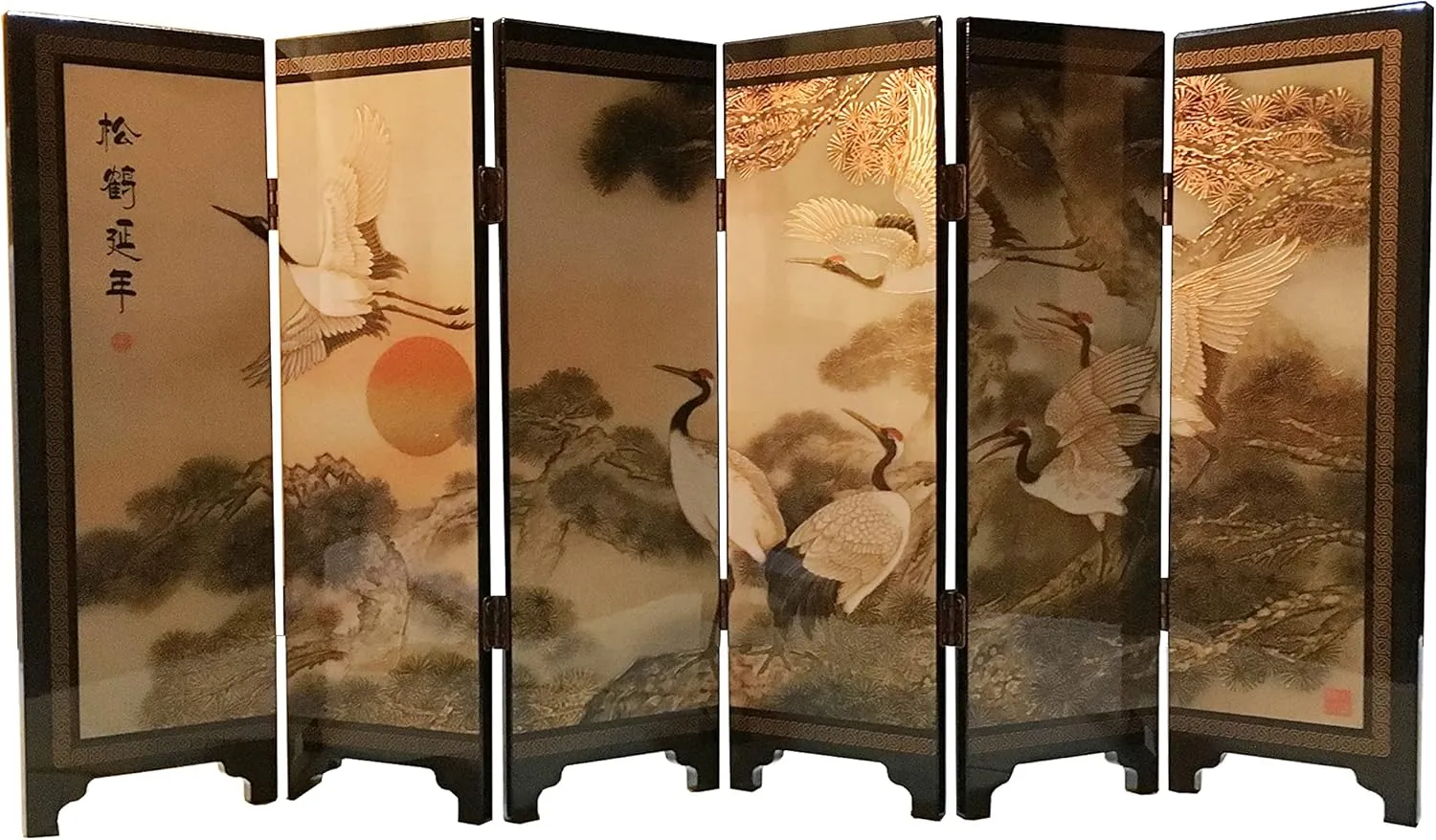Decorations for The Home, 6 Panel Divider, Mini Folding Screen, Chinese Lacquerware, Mini Desktop Folding Screen, Feng Shui Ornaments, Oriental Gift, Business Gift