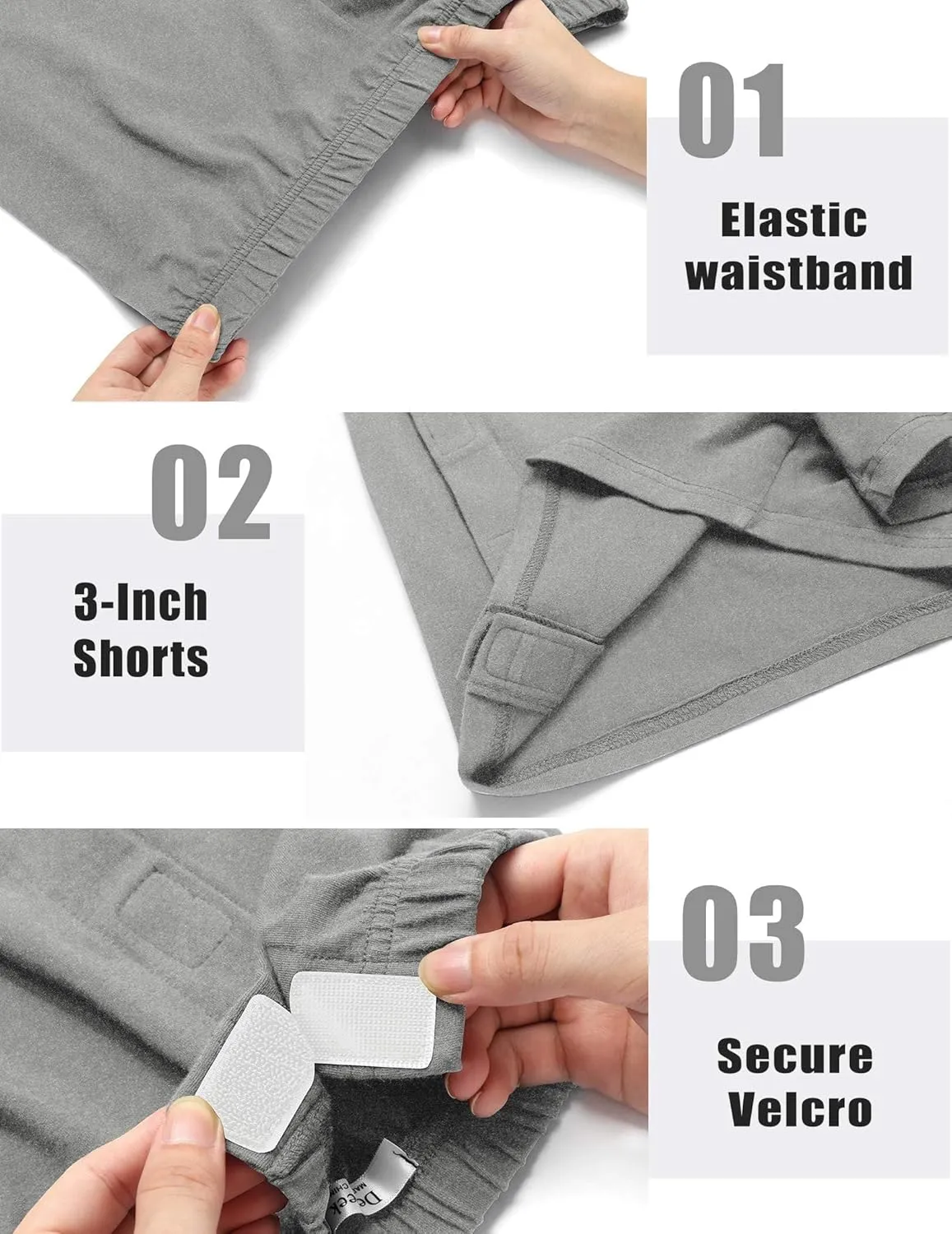 Deyeek Unisex Tear Away Shorts 3-inch Knee Hip Replacement Recovery Post Surgery Cotton Shorts Loose Fit Without Pocket