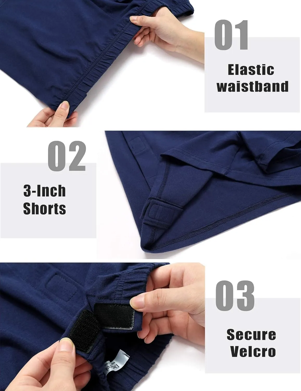 Deyeek Unisex Tear Away Shorts 3-inch Knee Hip Replacement Recovery Post Surgery Cotton Shorts Loose Fit Without Pocket